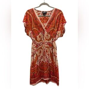 Angie Paisley Boho Indie Print V-Neck Flutter Sleeve Casual Dress Size Medium